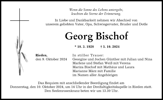 Traueranzeige von Georg Bischof von Günzburger Zeitung