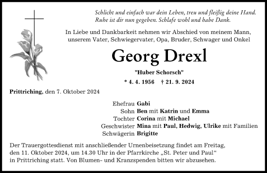 Traueranzeige von Georg Drexl von Landsberger Tagblatt