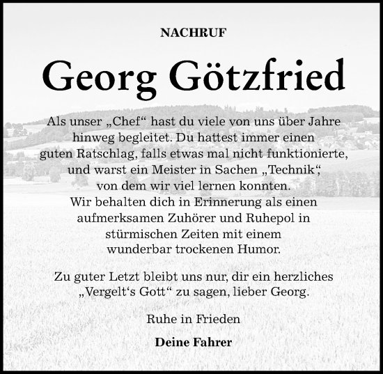 Traueranzeige von Georg Götzfried von Mindelheimer Zeitung