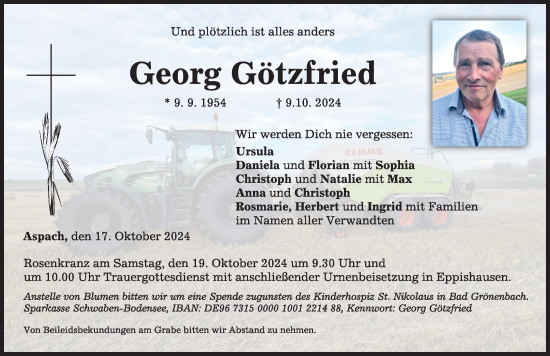 Traueranzeige von Georg Götzfried von Mindelheimer Zeitung