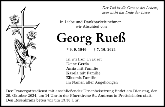 Traueranzeige von Georg Rueß von Wertinger Zeitung