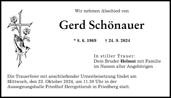 Traueranzeige von Gerd Schönauer von Friedberger Allgemeine