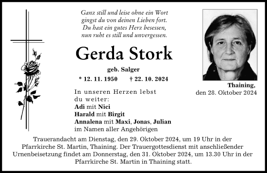 Traueranzeige von Gerda Stork von Landsberger Tagblatt