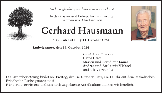 Traueranzeige von Gerhard Hausmann von Neuburger Rundschau