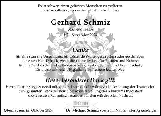 Traueranzeige von Gerhard Schmiz von Neuburger Rundschau