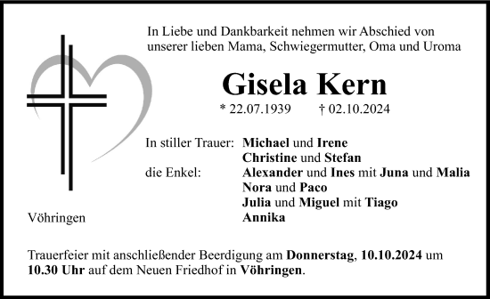 Traueranzeige von Gisela Kern von Illertisser Zeitung
