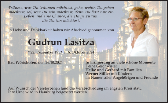 Traueranzeige von Gudrun Lasitza von Mindelheimer Zeitung