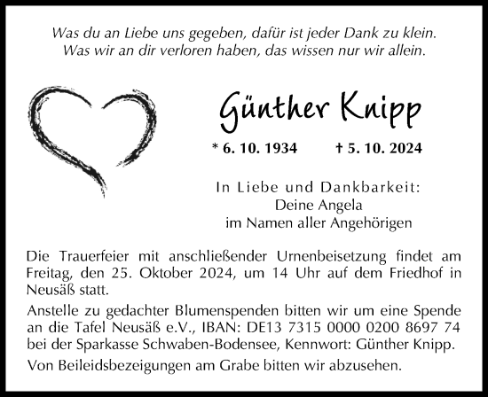 Traueranzeige von Günther Knipp von Augsburger Allgemeine