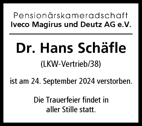 Traueranzeige von Hans Schäfle von Illertisser Zeitung, Günzburger Zeitung, Neu-Ulmer Zeitung