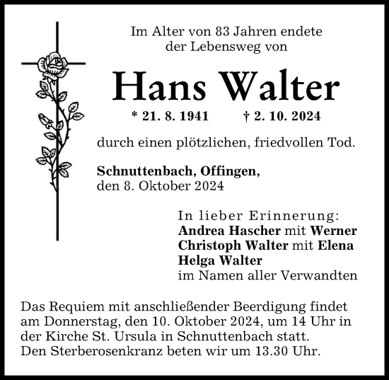 Traueranzeige von Hans Walter von Günzburger Zeitung