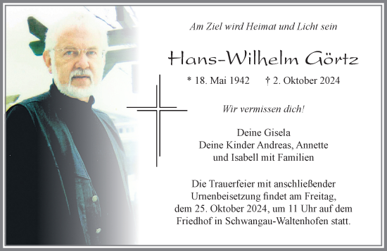 Traueranzeige von Hans-Wilhelm Görtz von Illertisser Zeitung
