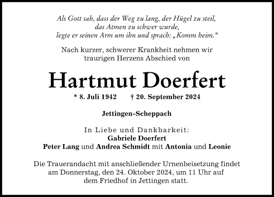 Traueranzeige von Hartmut Doerfert von Günzburger Zeitung
