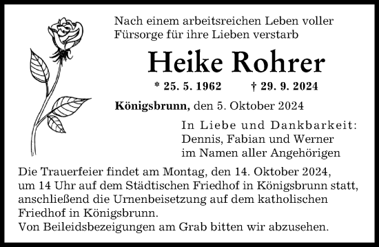 Traueranzeige von Heike Rohrer von Augsburger Allgemeine
