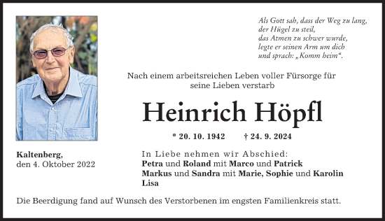 Traueranzeige von Heinrich Höpfl von Landsberger Tagblatt