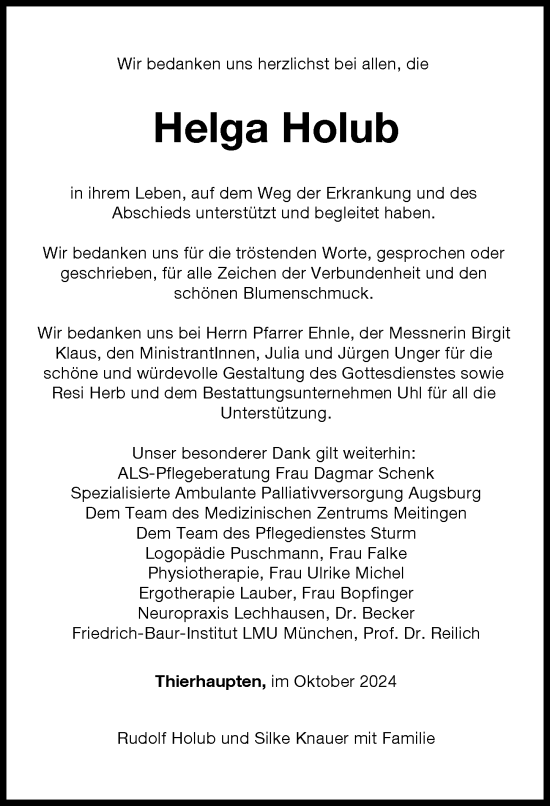 Traueranzeige von Helga Holub von Augsburg-Land