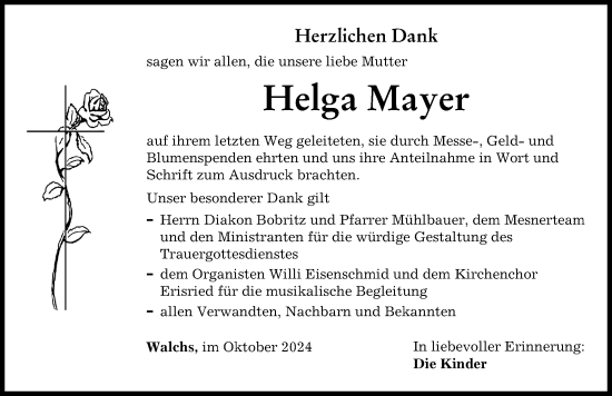 Traueranzeige von Helga Mayer von Mindelheimer Zeitung