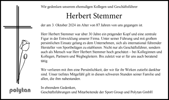 Traueranzeige von Herbert Stemmer von Neuburger Rundschau