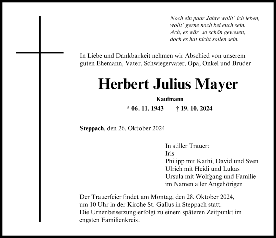 Traueranzeige von Herbert Julius Mayer von Augsburger Allgemeine