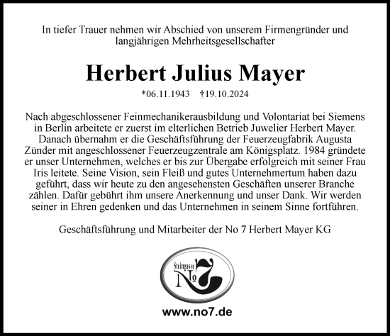 Traueranzeige von Herbert Julius Mayer von Augsburger Allgemeine