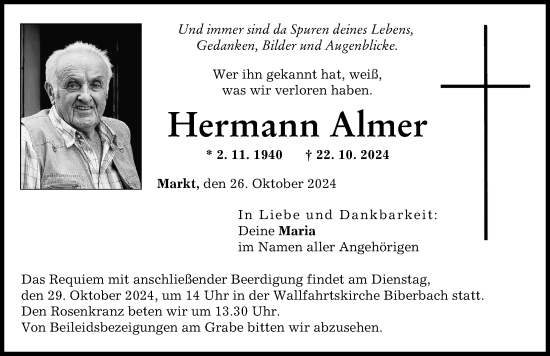 Traueranzeige von Hermann Almer von Augsburg-Land