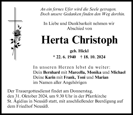 Traueranzeige von Herta Christoph von Augsburg-Land