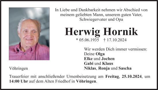 Traueranzeige von Herwig Hornik von Illertisser Zeitung