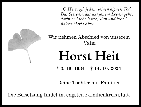 Traueranzeige von Horst Heit von Landsberger Tagblatt