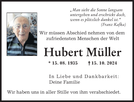 Traueranzeige von Hubert Müller von Augsburger Allgemeine