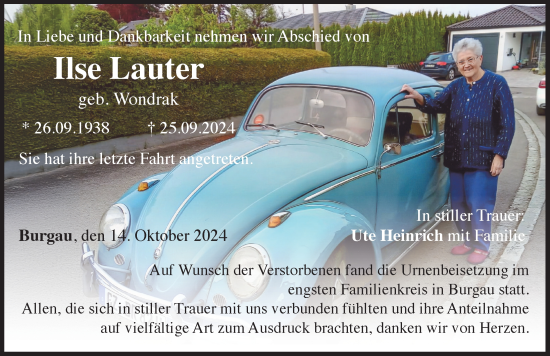 Traueranzeige von Ilse Lauter von Günzburger Zeitung