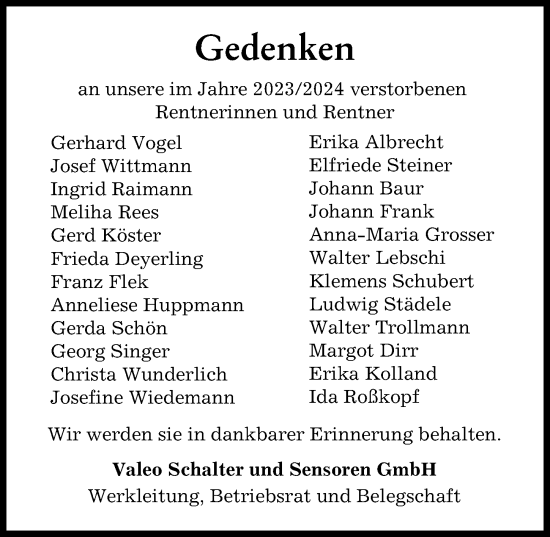 Traueranzeige von In Gedenken  von Rieser Nachrichten, Donauwörther Zeitung