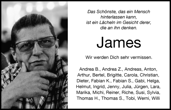 Traueranzeige von James  von Donau Zeitung