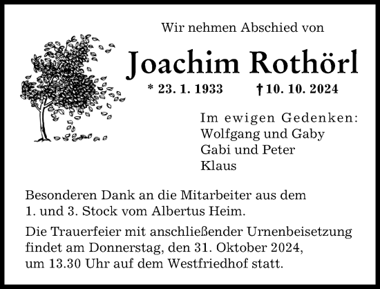 Traueranzeige von Joachim Rothörl von Augsburger Allgemeine