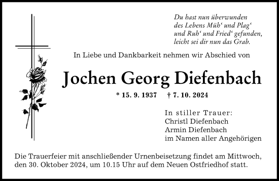 Traueranzeige von Jochen Georg Diefenbach von Augsburger Allgemeine
