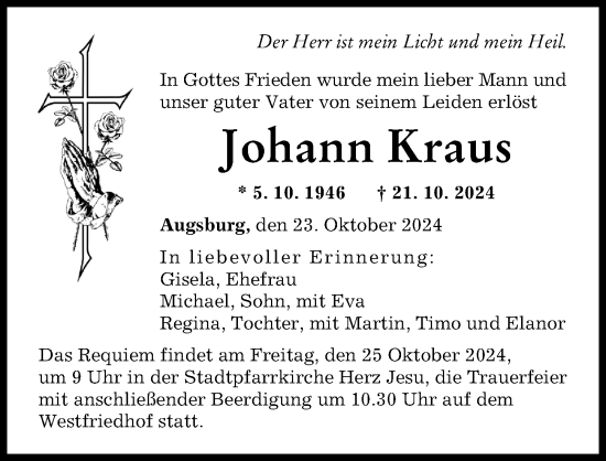 Traueranzeige von Johann Kraus von Augsburger Allgemeine