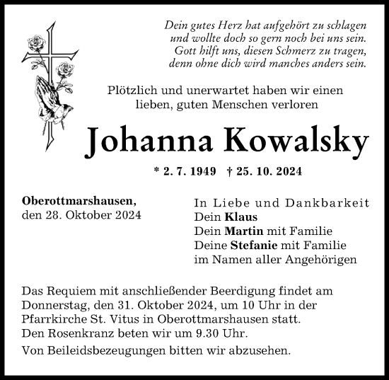Traueranzeige von Johanna Kowalsky von Schwabmünchner Allgemeine