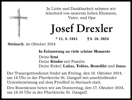 Traueranzeige von Josef Drexler von Friedberger Allgemeine
