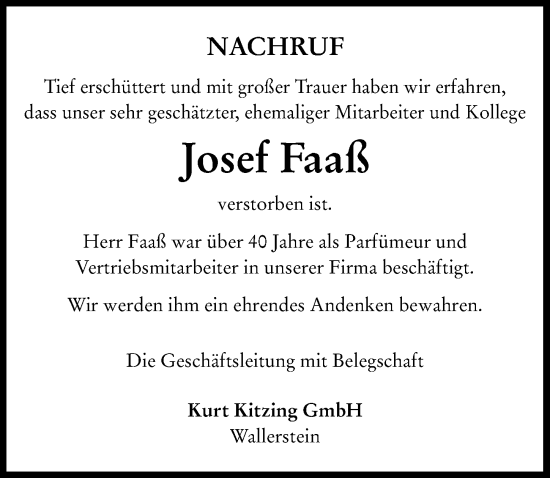 Traueranzeige von Josef Faaß von Rieser Nachrichten