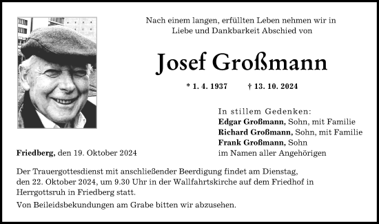 Traueranzeige von Josef Großmann von Friedberger Allgemeine