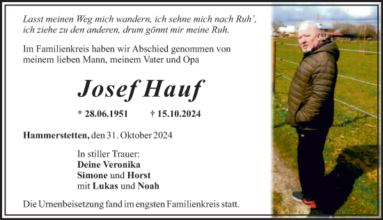 Traueranzeige von Josef Hauf von Günzburger Zeitung