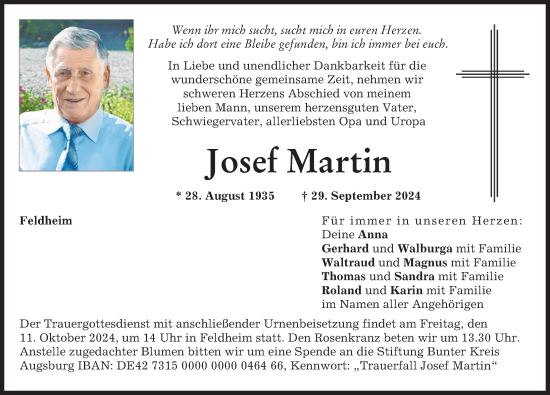 Traueranzeige von Josef Martin von Donauwörther Zeitung