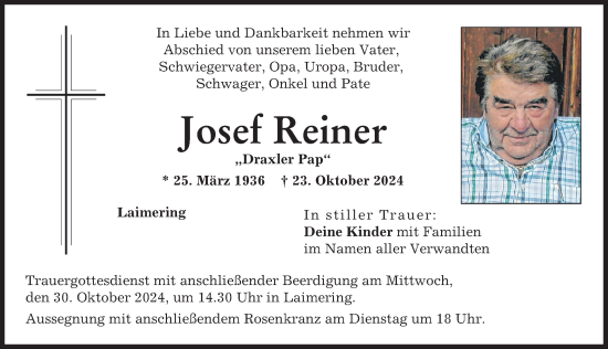 Traueranzeige von Josef Reiner von Friedberger Allgemeine