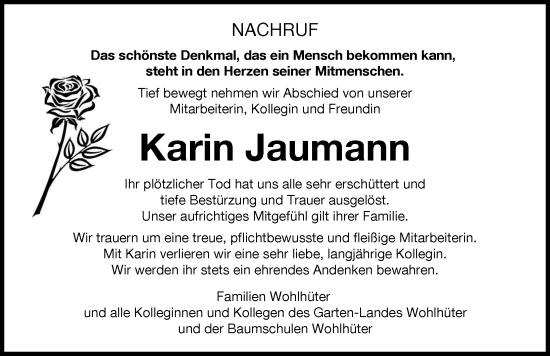 Traueranzeige von Karin Jaumann von Donau Zeitung