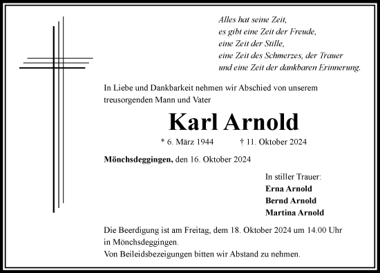 Traueranzeige von Karl Arnold von Rieser Nachrichten