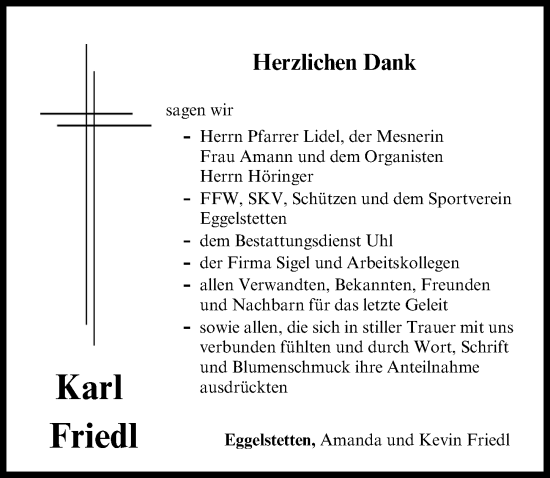 Traueranzeige von Karl Friedl von Donauwörther Zeitung