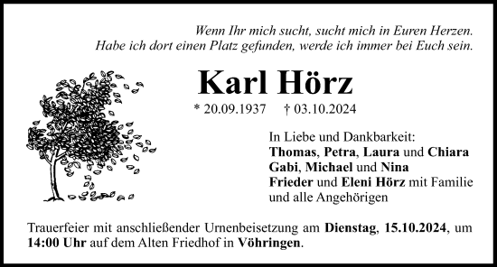 Traueranzeige von Karl Hörz von Illertisser Zeitung