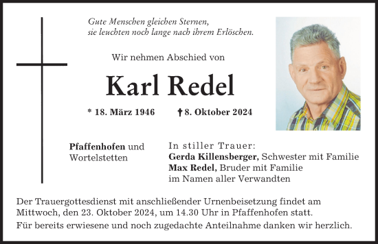 Traueranzeige von Karl Redel von Wertinger Zeitung