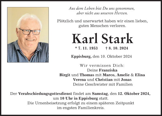Traueranzeige von Karl Stark von Donau Zeitung