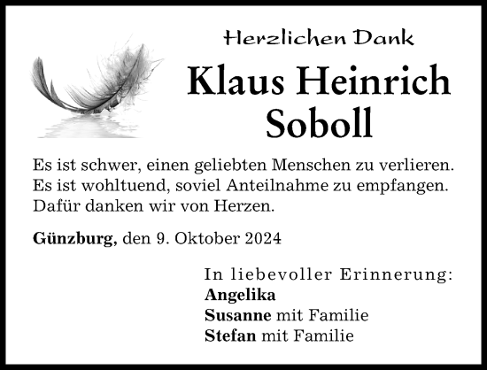 Traueranzeige von Klaus Heinrich Soboll von Günzburger Zeitung