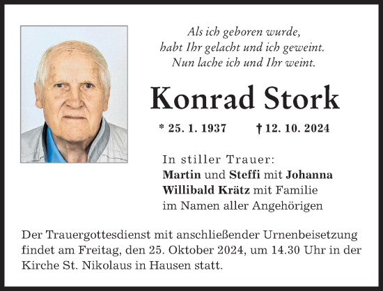 Traueranzeige von Konrad Stork von Landsberger Tagblatt