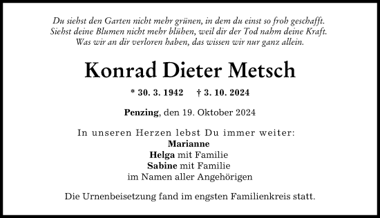 Traueranzeige von Konrad Dieter Metsch von Landsberger Tagblatt